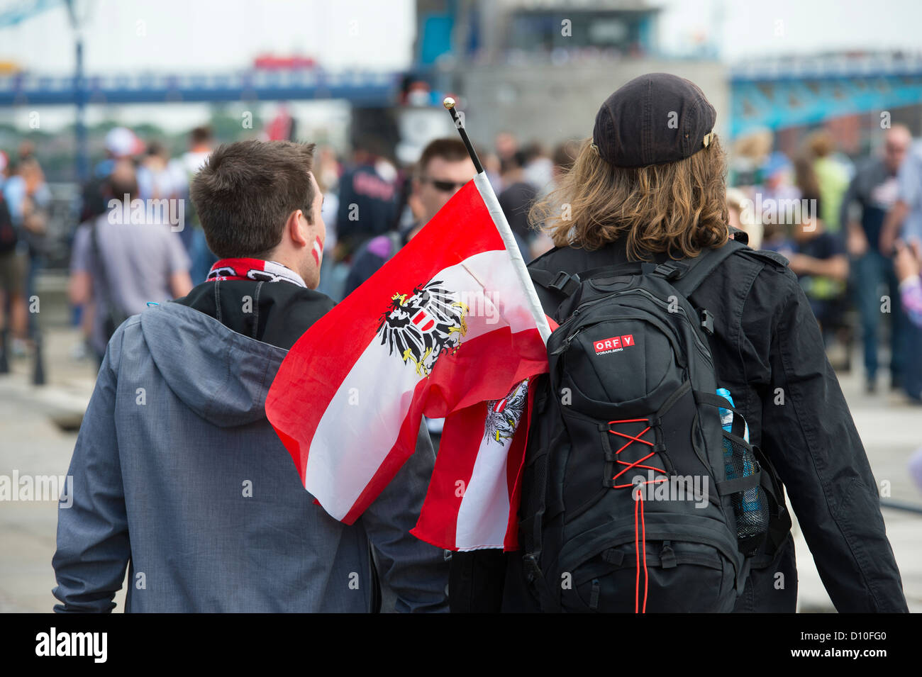 ÖSV-Anhänger in London während der Olympischen Spiele 2012 in London. Stockfoto