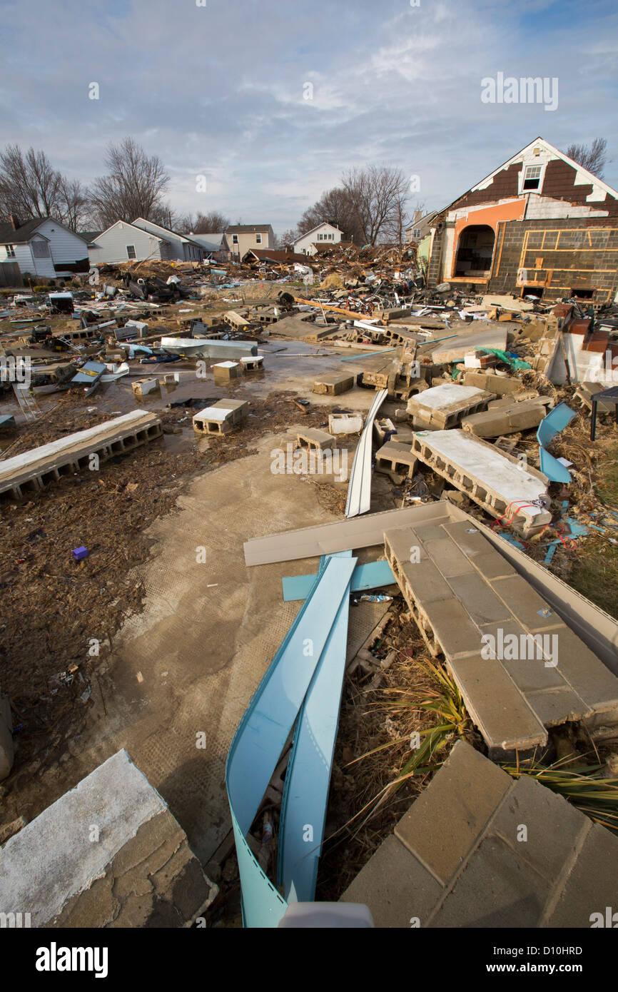Union Beach, New Jersey - Schutt vor der Zerstörung der Küstenort vom Hurricane Sandy. Stockfoto