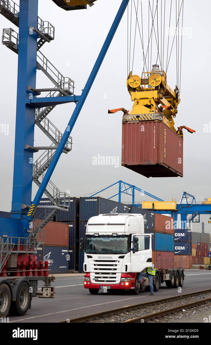 Duisburg, Deutschland, Containerhafen, Duisburg Trimodal Terminal D3T Stockfoto