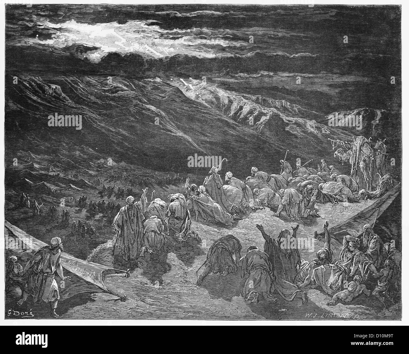Das geben des Gesetzes auf dem Berg Sinai Stockfoto