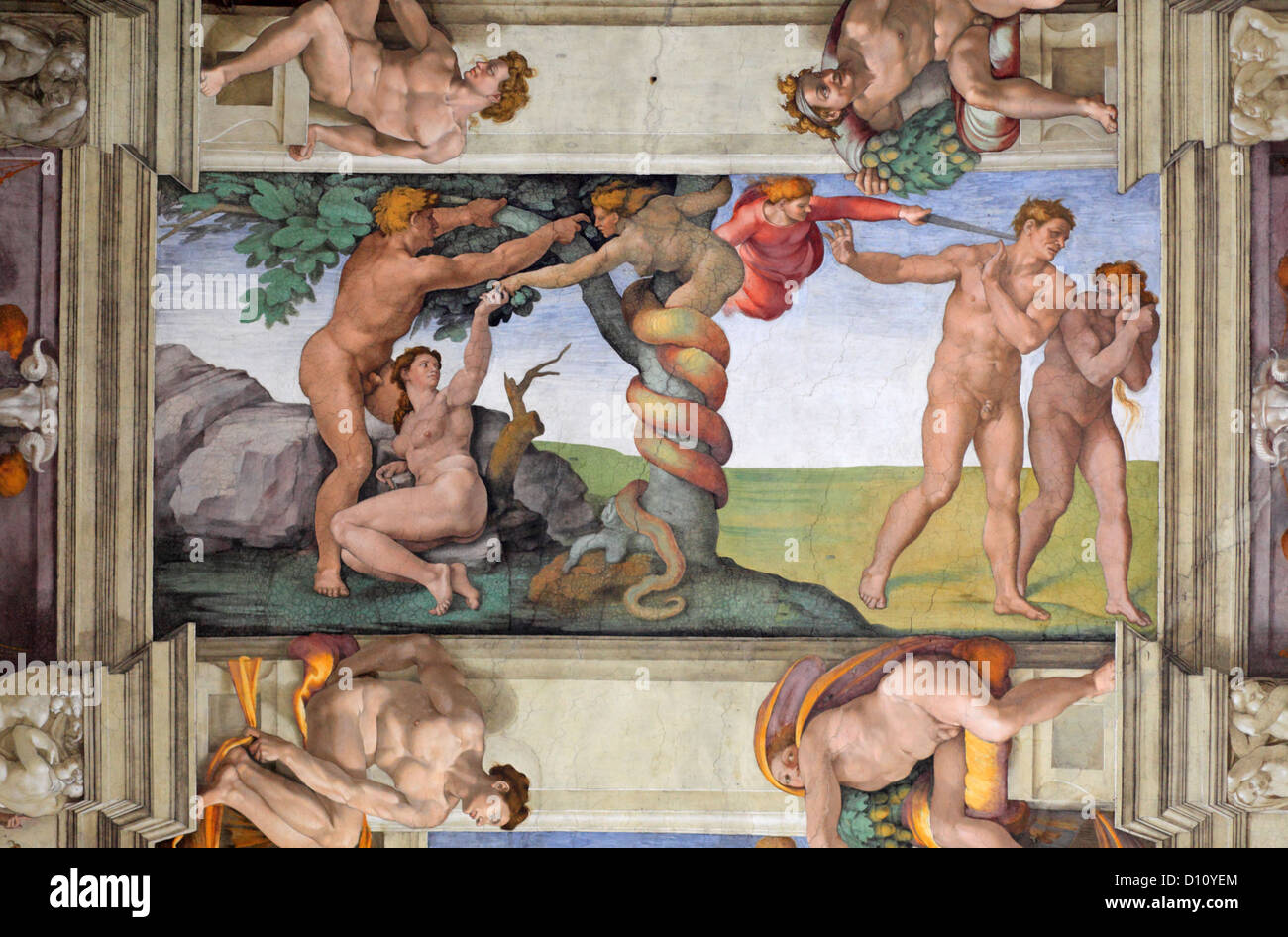 Der Sündenfall von Michelangelo, Vatikan, Rom, Italien Stockfoto