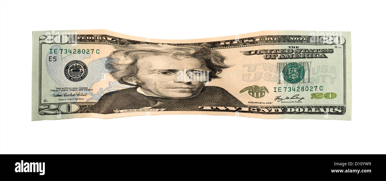 Fallenden Bild von 20 US-Dollar-Noten Stockfoto