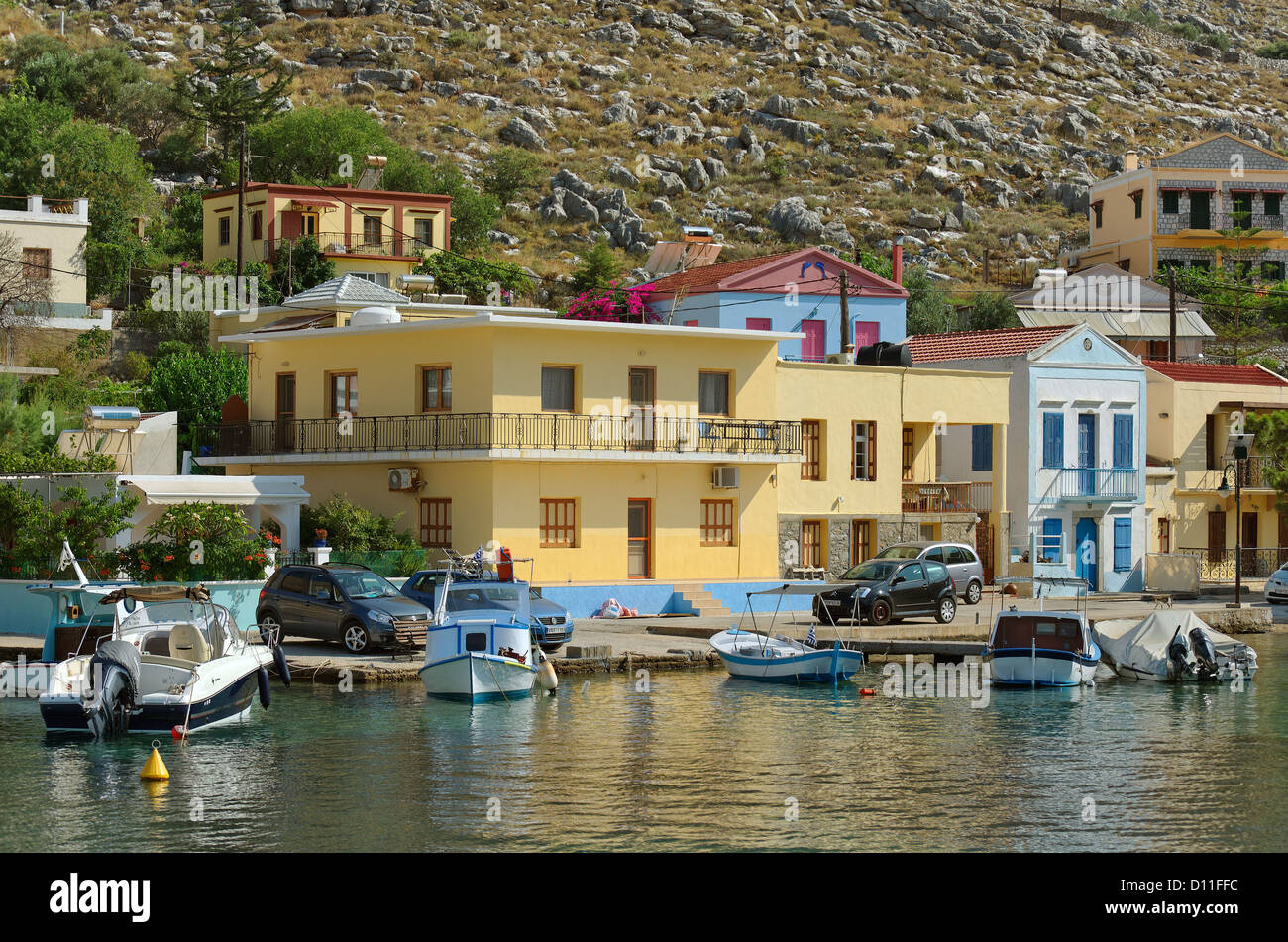 Pedi Dorf, Insel Symi, Dodekanes Insel Gruppe, Griechenland Stockfoto