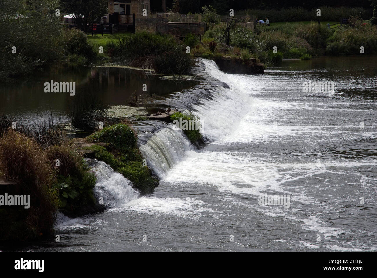 Wasser fließt über Bathampton Wehr Somerset England UK Stockfoto