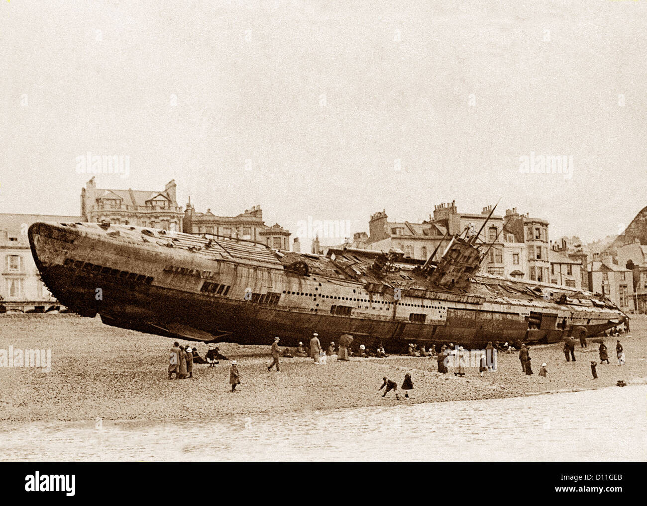 Hastings Strand, deutsche uBoot, 15. April 1919 Stockfotografie Alamy