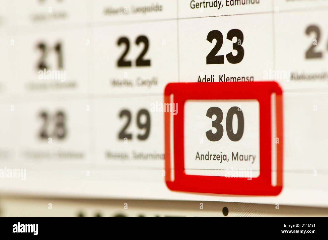 30 Dezember markiert auf dem Kalender - Andrzej fest - polnische Feiertage "verheiratete" Stockfoto