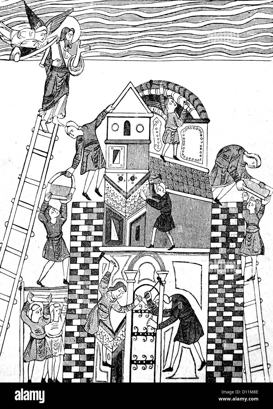 Abbildung des Gebäudes des Turms von Babel aus dem Buch Cassell Geschichte von England Volumen ich Stockfoto