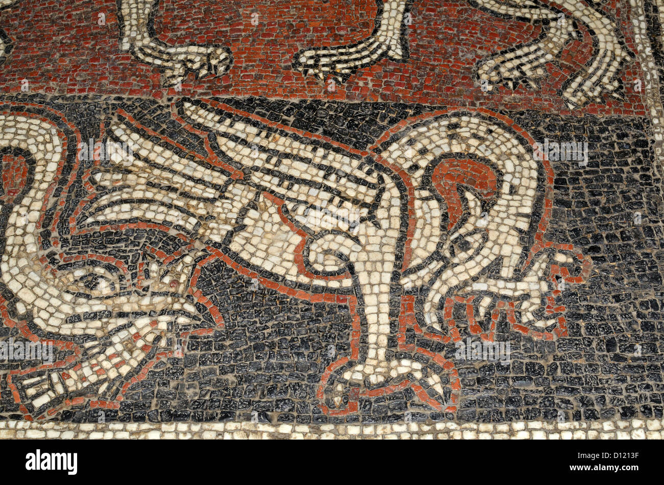 Mythischer Vogel mittelalterliches Bodenmosaik in der Kirche der Abtei Ganagobie oder Kloster Alpes-de-Haute-Provence Provence Provence Frankreich Stockfoto