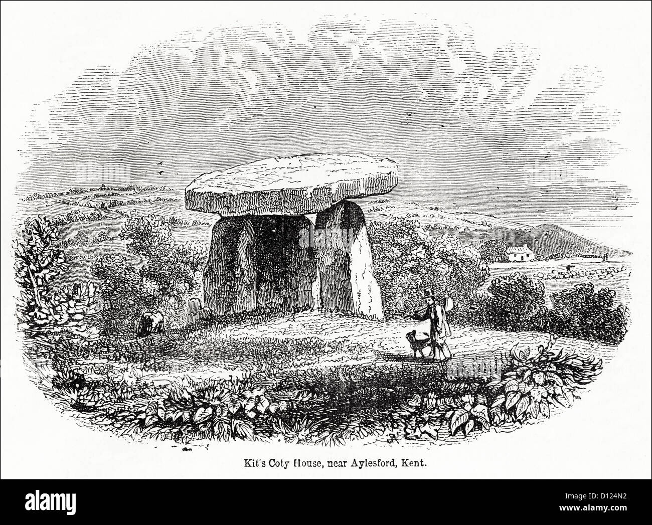 Kit Coty House eine neolithische gekammert Dolmen auf Blue Bell Hill in der Nähe von Aylesford, Kent. Viktorianischen Holzschnitt, Kupferstich, ca. 1845 Stockfoto