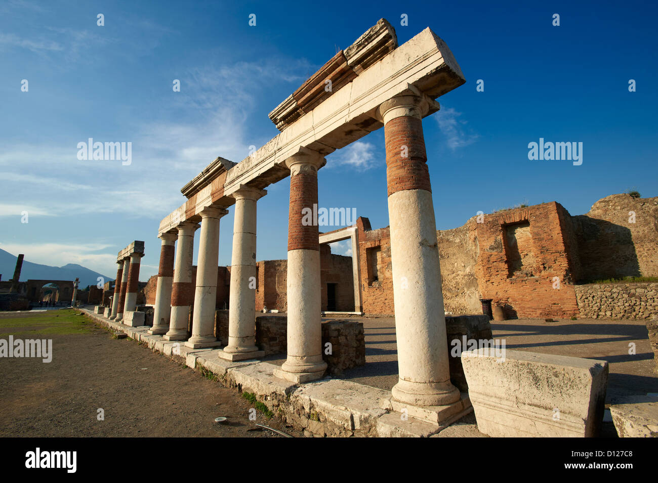 Die römischen Säulen des Gebäudes des Eumachia, Pompeji Italien Stockfoto