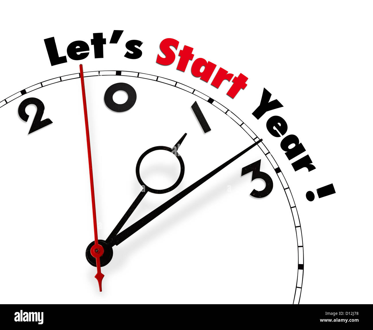 Weiße Uhr mit Worten lassen Sie uns Anfang Neujahr 2013 Stockfoto