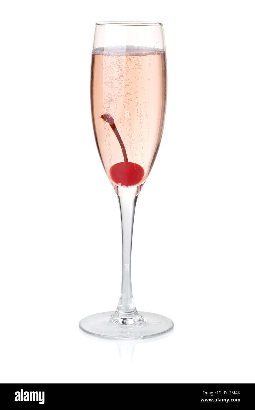 Champagner mit Maraschino. Isoliert auf weißem Hintergrund Stockfoto