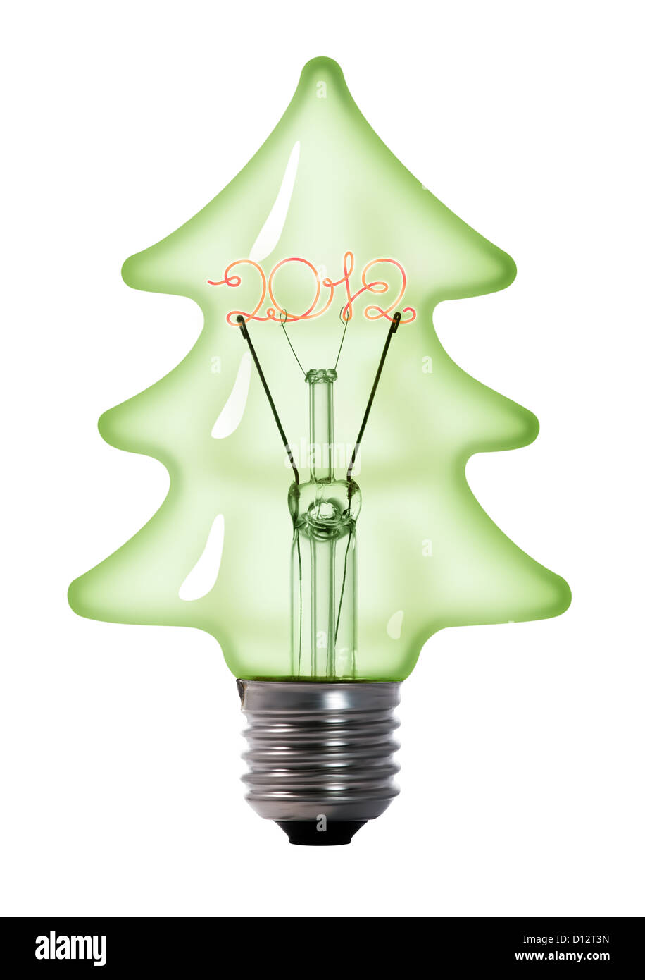 Weihnachtsbaum-Wolfram-Glühbirne Lampe auf weißem Hintergrund Stockfoto