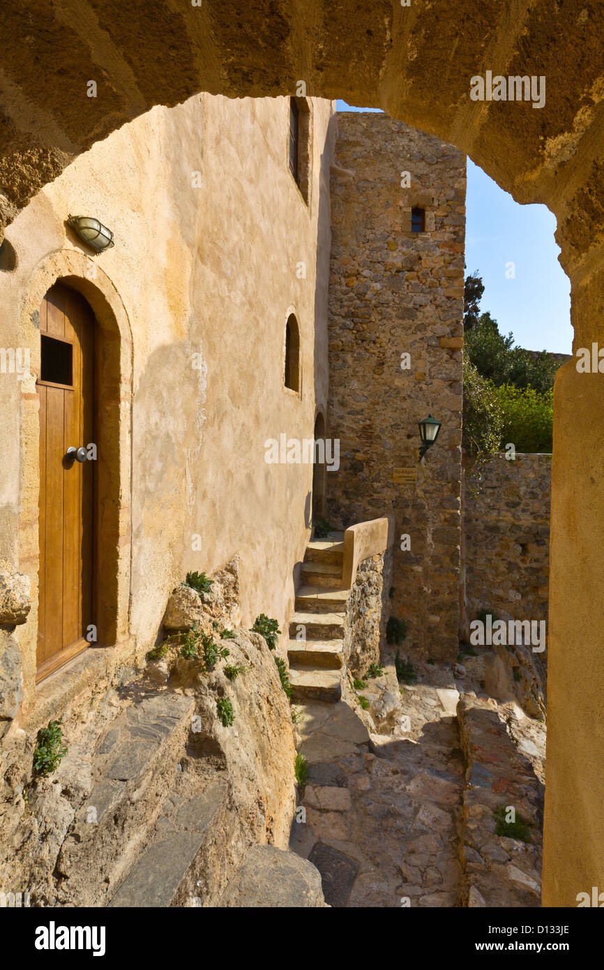 Traditionelle Mittelalter befestigte Dorf von Monemvasia in Griechenland Stockfoto