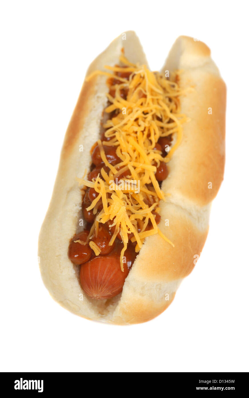 Frisch gegrillte Chili Hotdog mit Käse Stockfoto