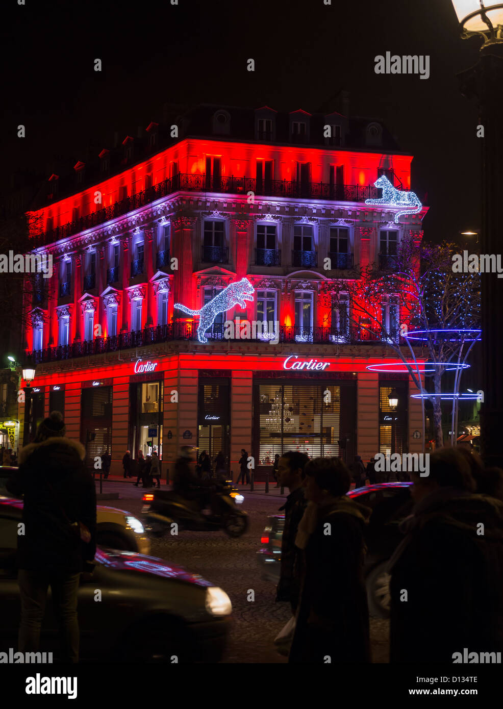Cartier-Geschäft auf den Champs-Elysees zu Weihnachten, Paris Stockfoto