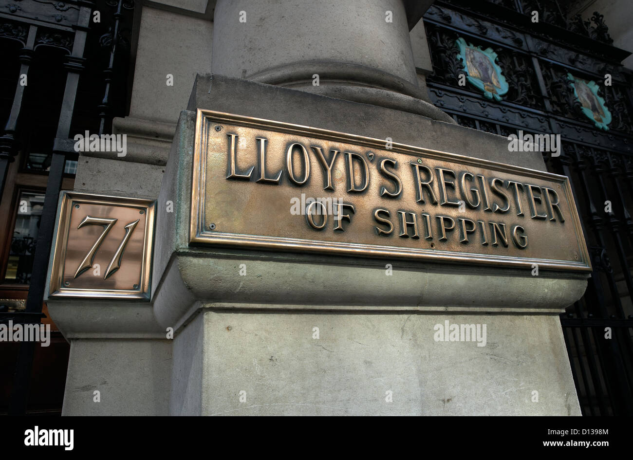 London, UK, Schild mit der Aufschrift Lloyds Register of Shipping. Stockfoto