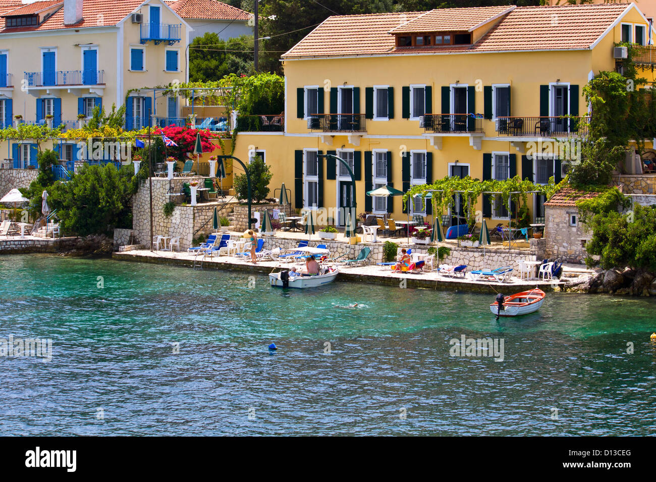 Traditionelle Fischerdorf "Fiscardo" auf der Insel Kefalonia in Griechenland Stockfoto