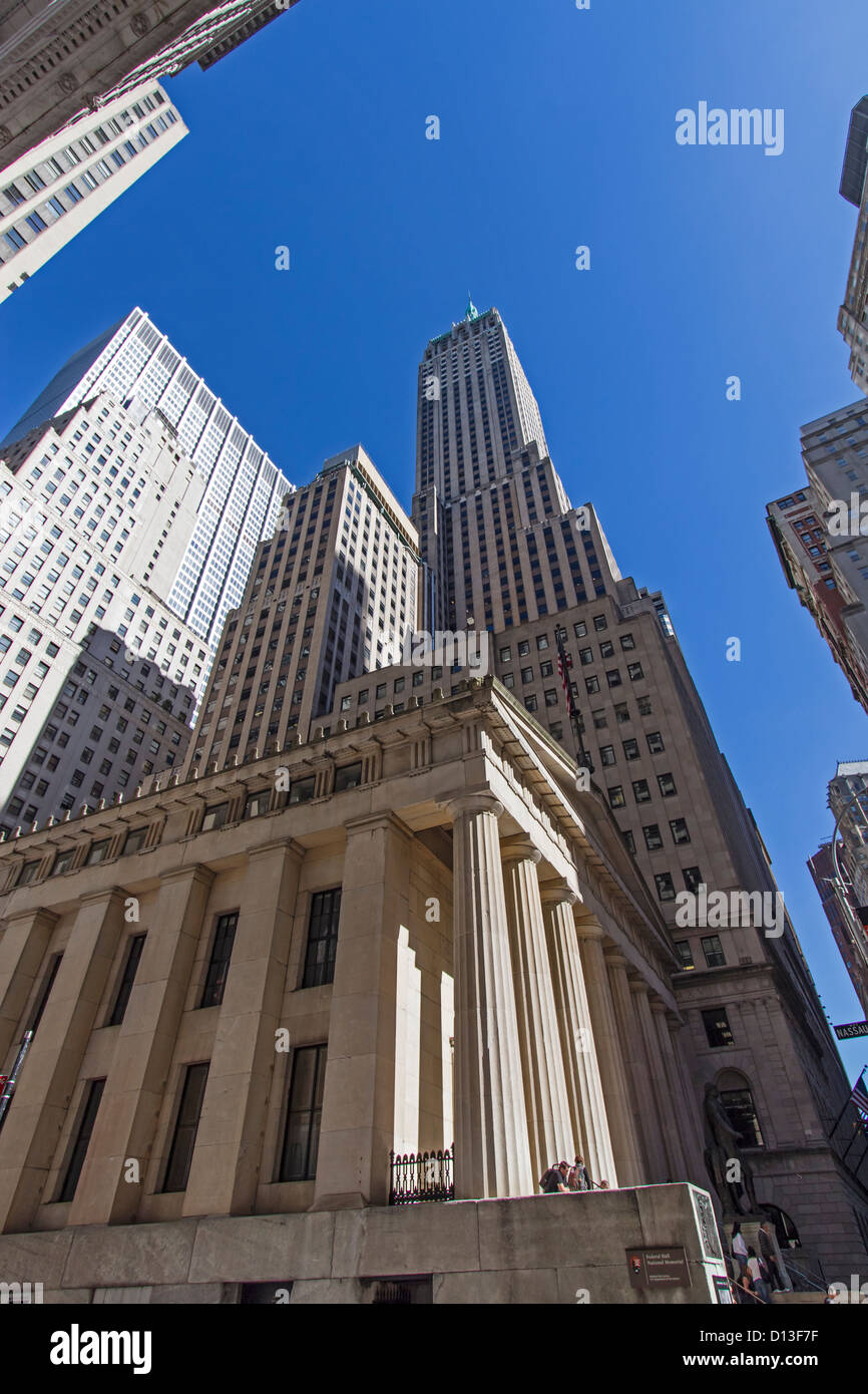 Federal Hall, Wall Street, Trump Tower, Donald Trump, Financial District in New York City, USA Stockfoto