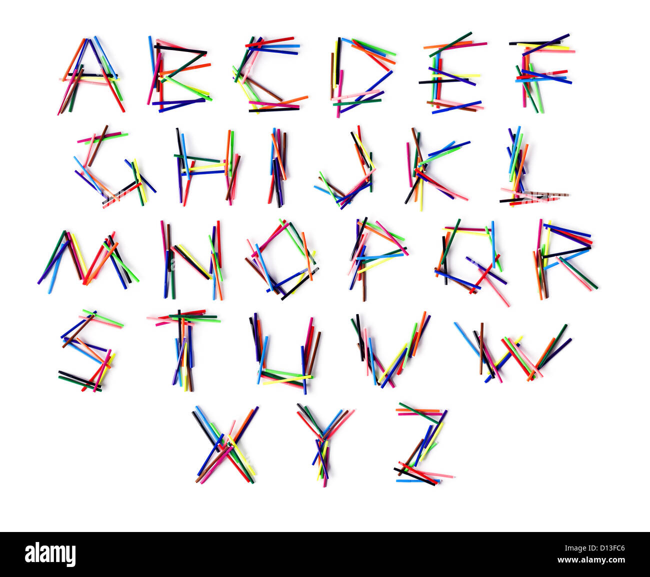lateinische Alphabet Buchstaben aus dem Satz von farbigen Filzstift Stockfoto