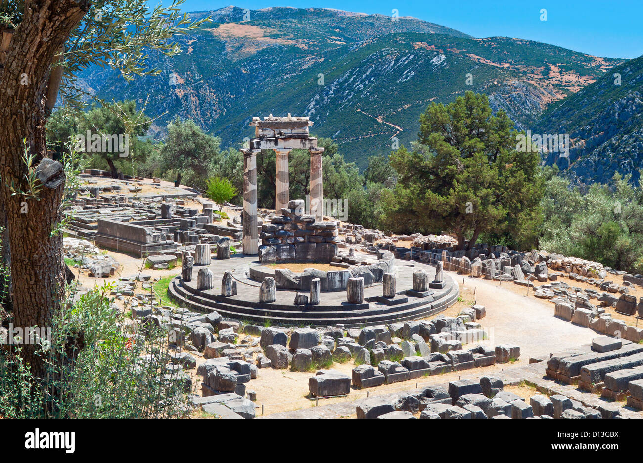 Tempel der Athena Pronoia in Delphi Oracle archäologischen Stätte in Griechenland Stockfoto