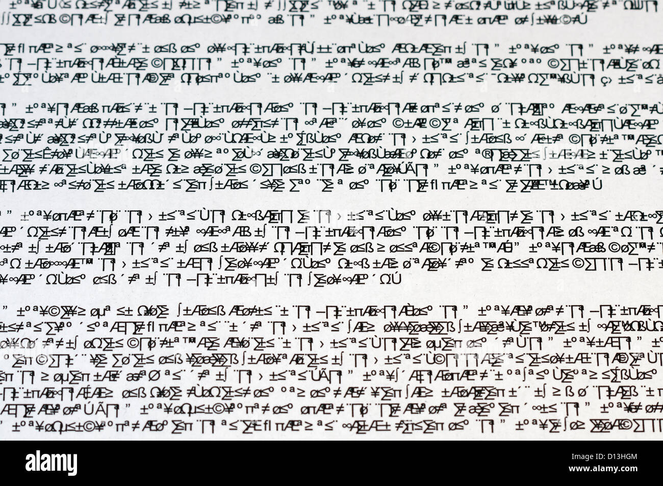 Abstrakten unbekannten Schrift auf weißem Papier gedruckt Stockfoto