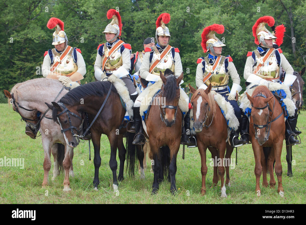 Französisch montiert Kavallerie-Soldaten (Kürassiere) in Borodino, Russland Stockfoto