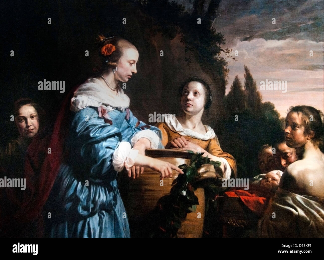 Pharaoh´s Tochter und ihr Dienstmägde mit Moses im Schilf Korb 1661 Jan de Braij Niederlande Niederländisch Stockfoto
