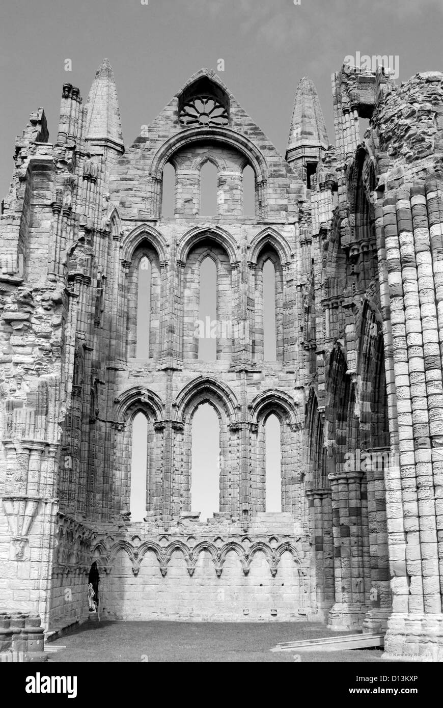 Whitby Abtei in schwarz / weiß Stockfoto