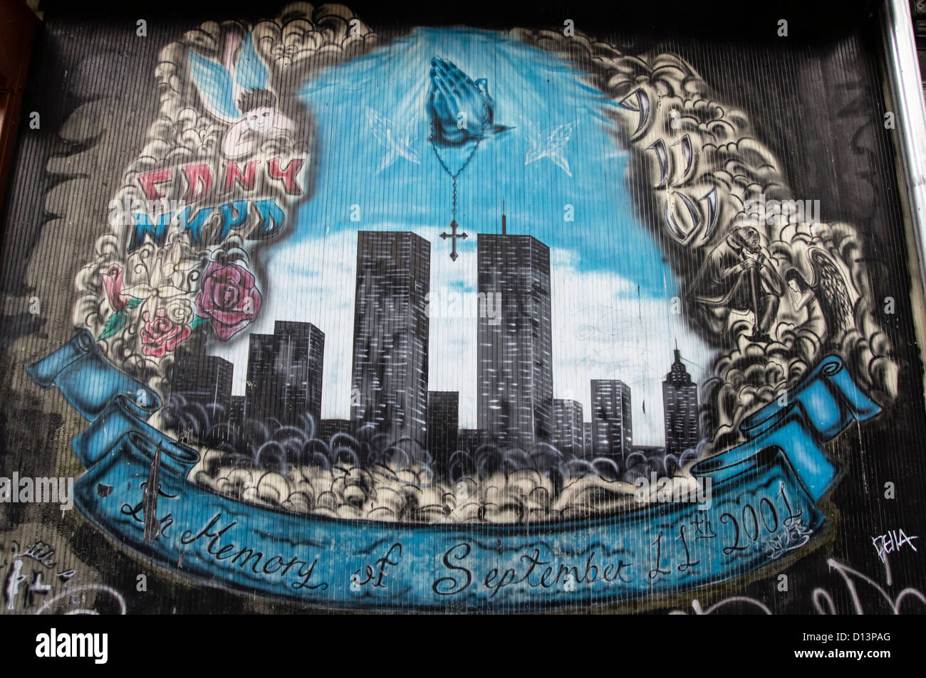 Wandmalerei, Gedächtnis des 11. September, Zwillingstürme, NYC Stockfoto