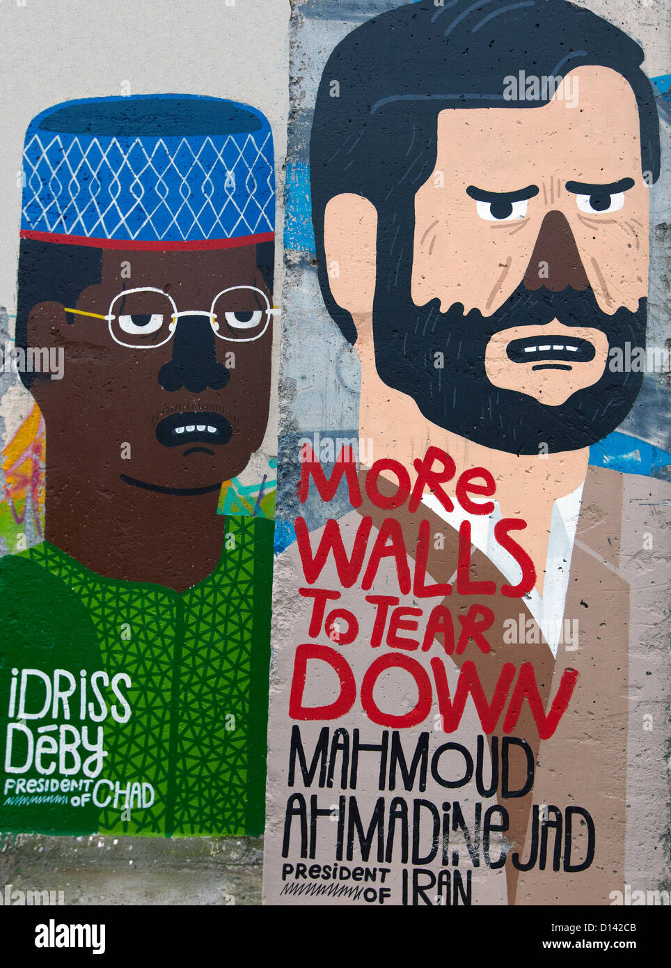 Idriss Déby und Mahmoud Ahmadinejad Graffiti auf der Berliner Mauer Berlin Deutschland Stockfoto
