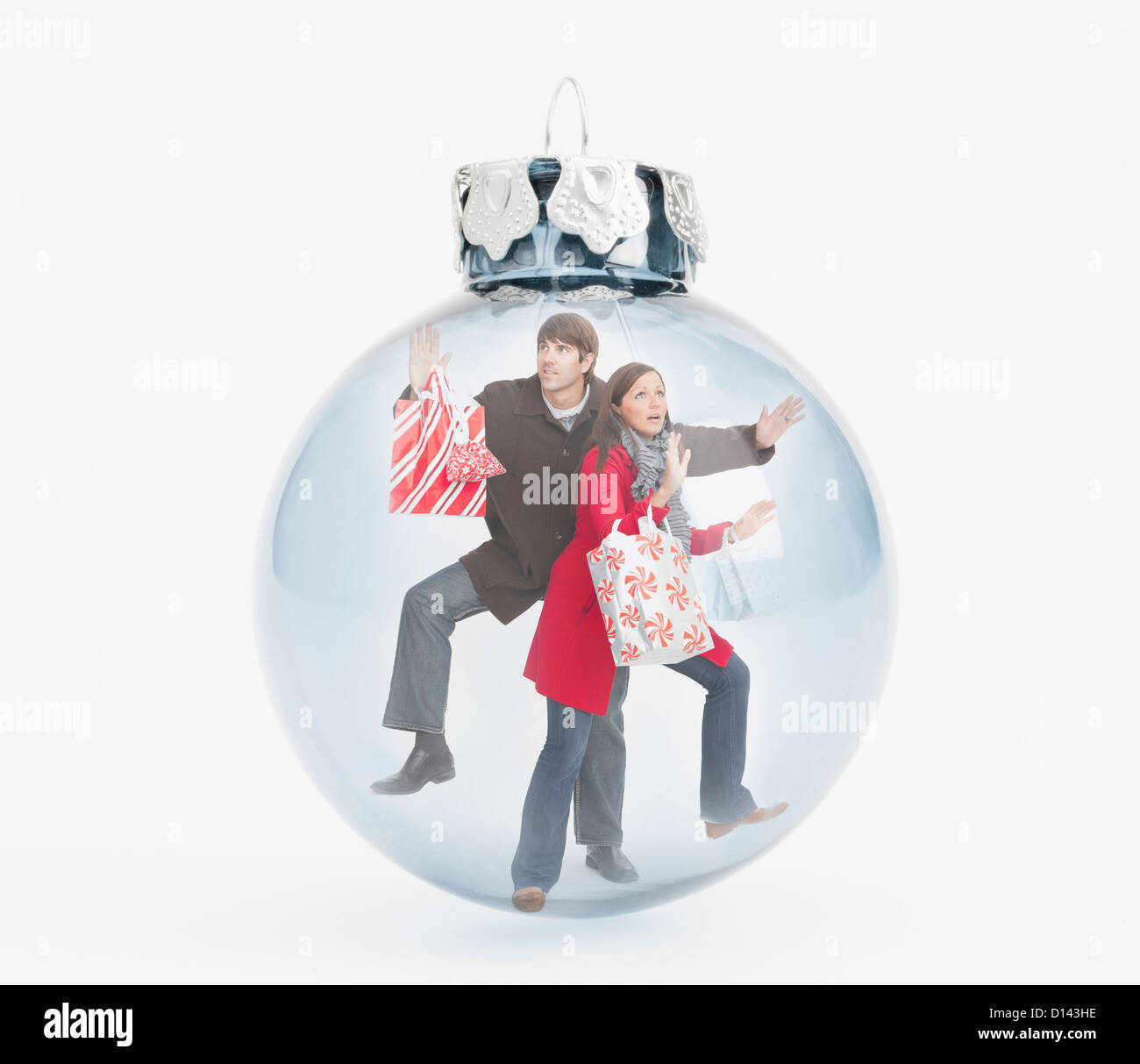 Digitalen Verbund aus Panik Leute mit Einkaufstüten in Weihnachten Lampe Stockfoto