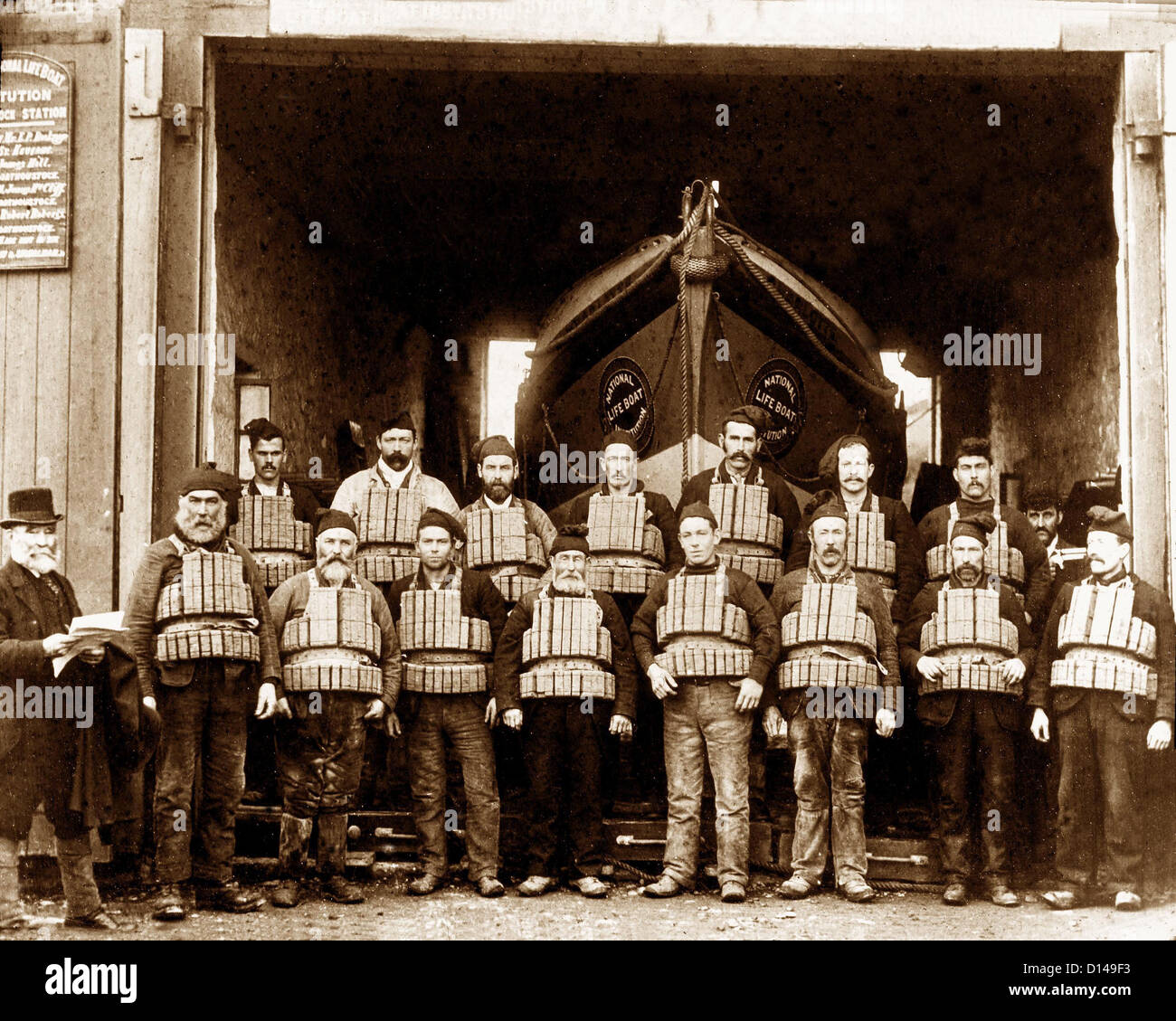 Porthoustock Rettungsboot Crew viktorianischen Zeit Stockfoto