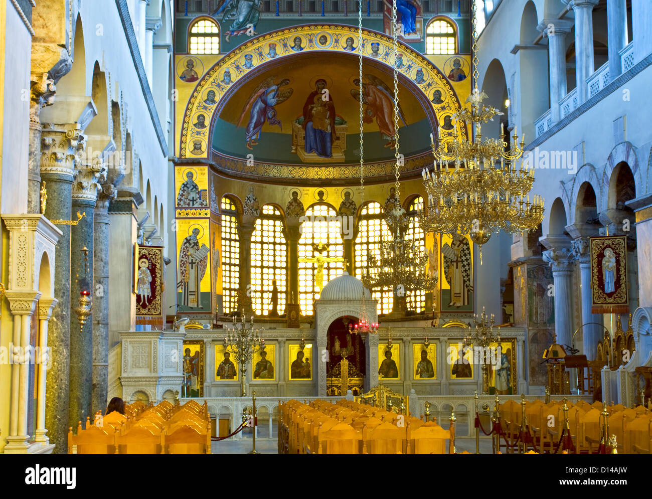 Griechisch-orthodoxe Kirche innen, Heiligen Dimitrios von Thessaloniki Stockfoto