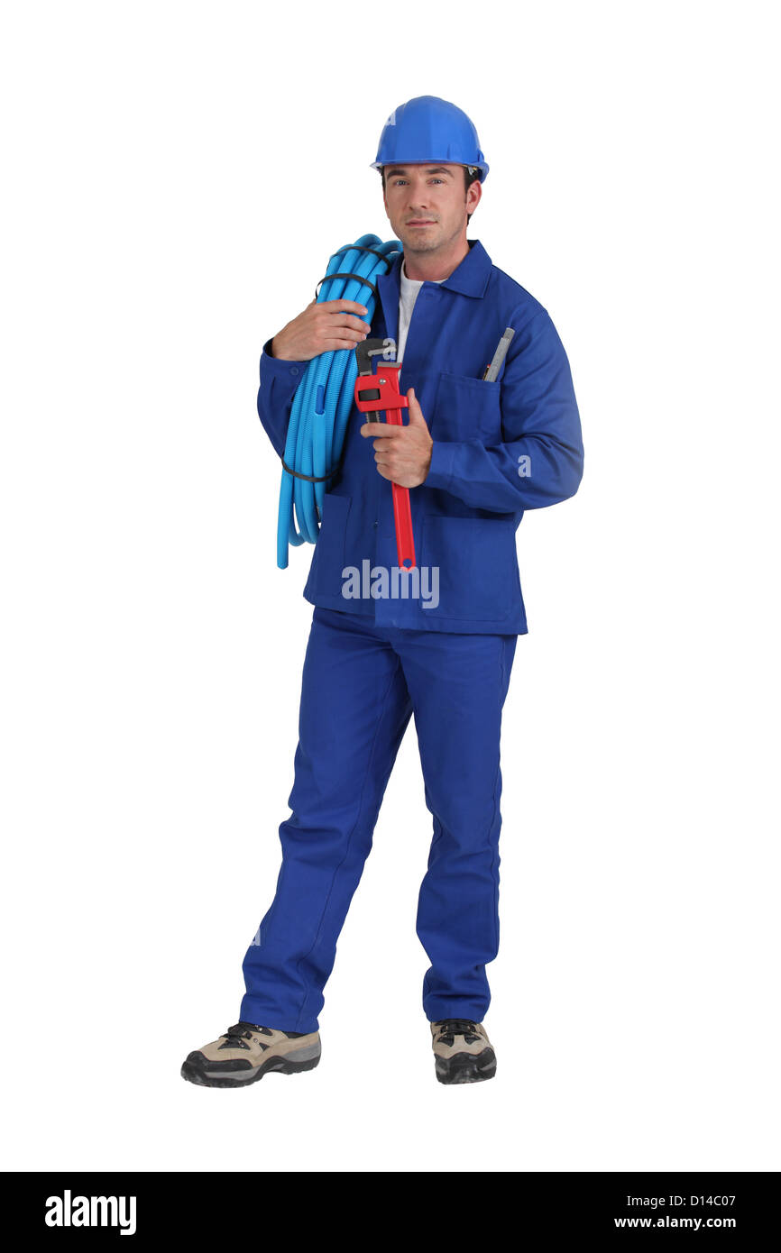 Arbeiter mit blauen Helm Stockfoto
