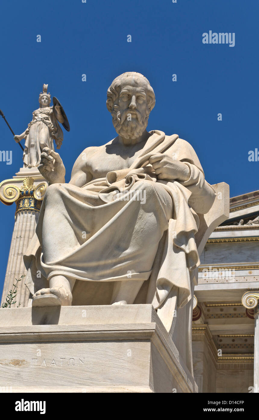 Plato-Statue an der Akademie von Athen Gebäude in Athen, Griechenland Stockfoto