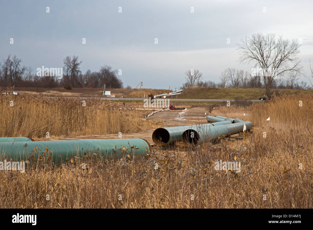 Bau der Ölpipeline Linie zu ersetzen, die Sande Öl in den Kalamazoo-Fluss im Jahr 2010 verschüttet. Stockfoto