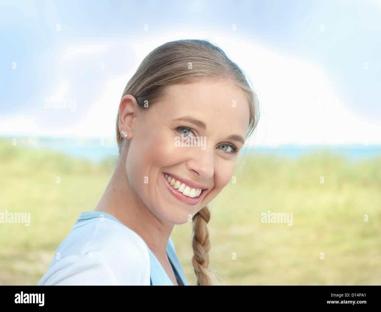 Nahaufnahme eines lächelnden Womans Gesicht Stockfoto