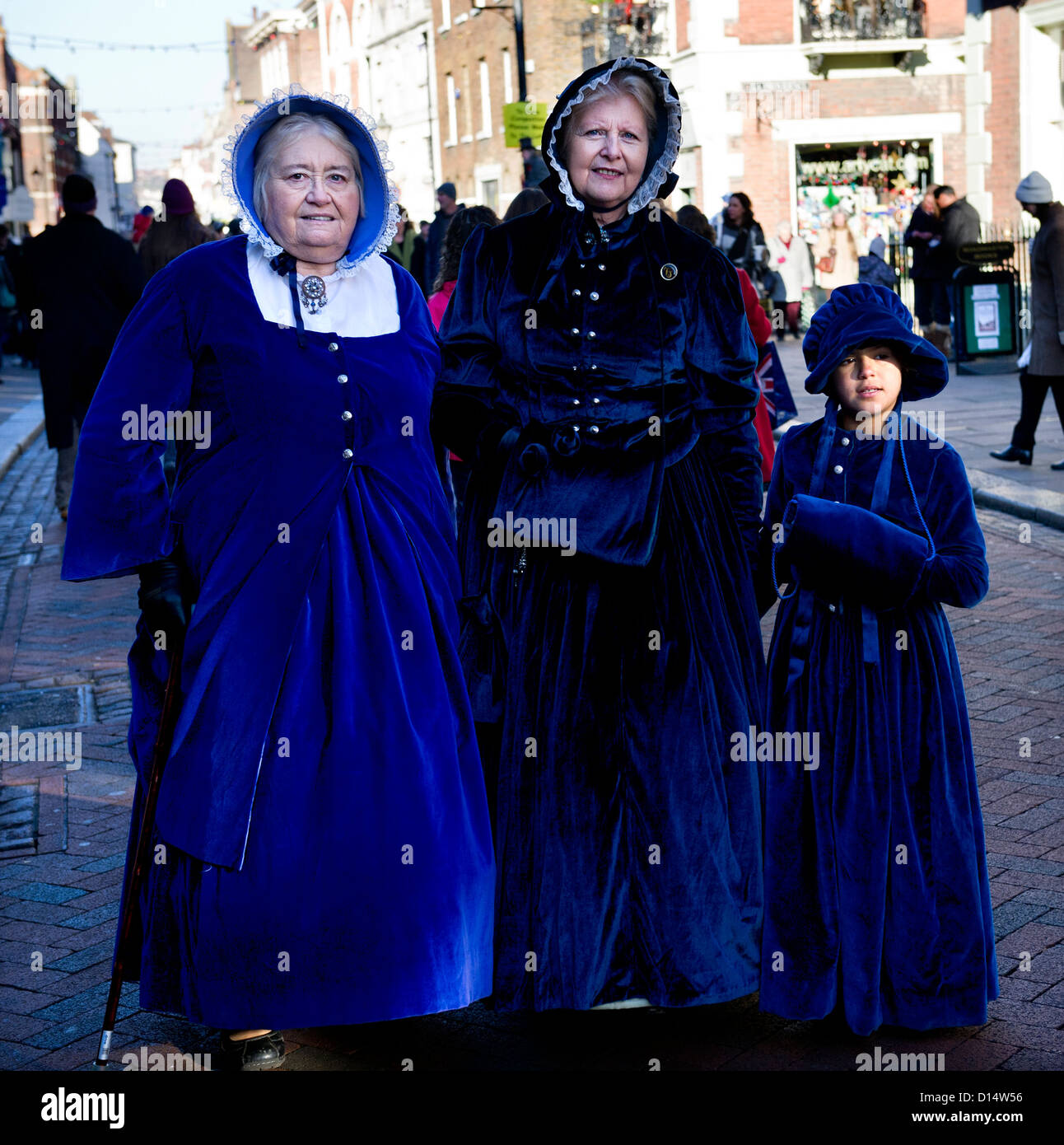 Zeichen auf dem Dickens Christmas Festival in Rochester. Stockfoto