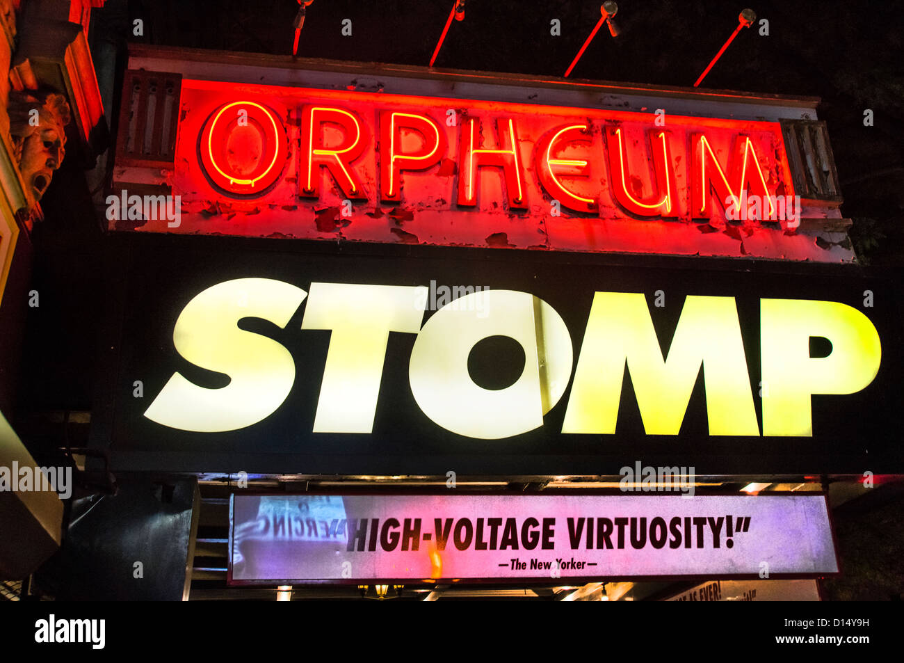 Orpheum Theater, Stomp Drum Show Zeichen, East Village, New York City Stockfoto