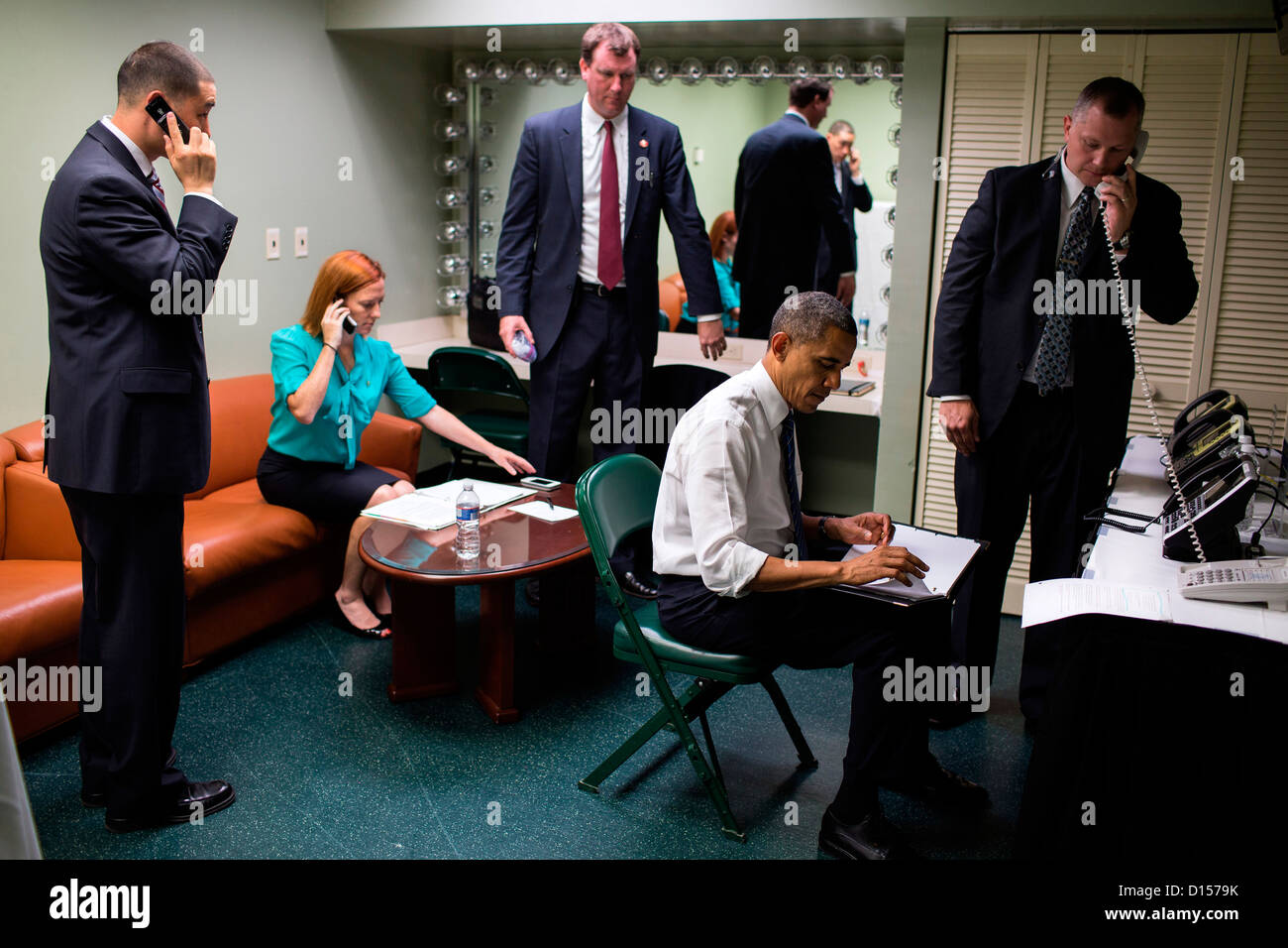 UNS bereitet Präsident Barack Obama für ein Interview an der University of Miami 11. Oktober 2012 in Miami, Florida. Stockfoto