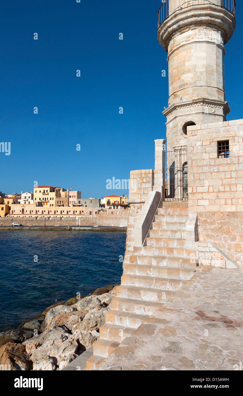 Die venezianische Leuchtturm von Chania-Stadt auf der Insel Kreta in Griechenland Stockfoto