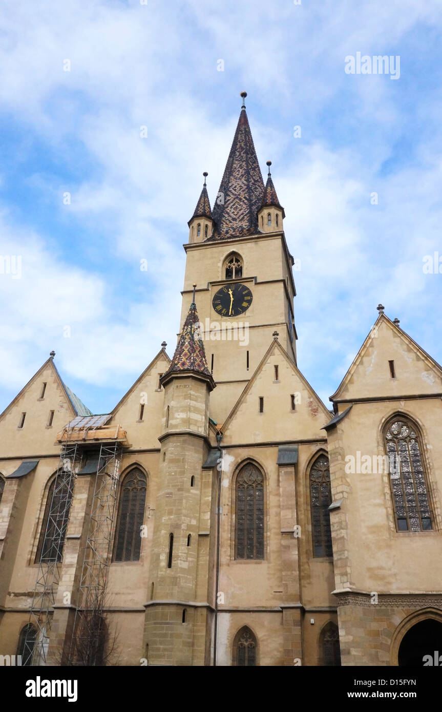 Fassade der evangelische Kathedrale von Sibiu, Rumänien Stockfoto