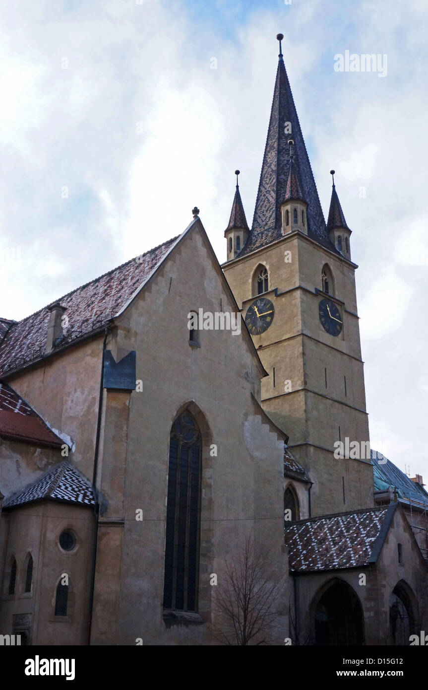 Fassade der evangelische Kathedrale von Sibiu, Rumänien Stockfoto