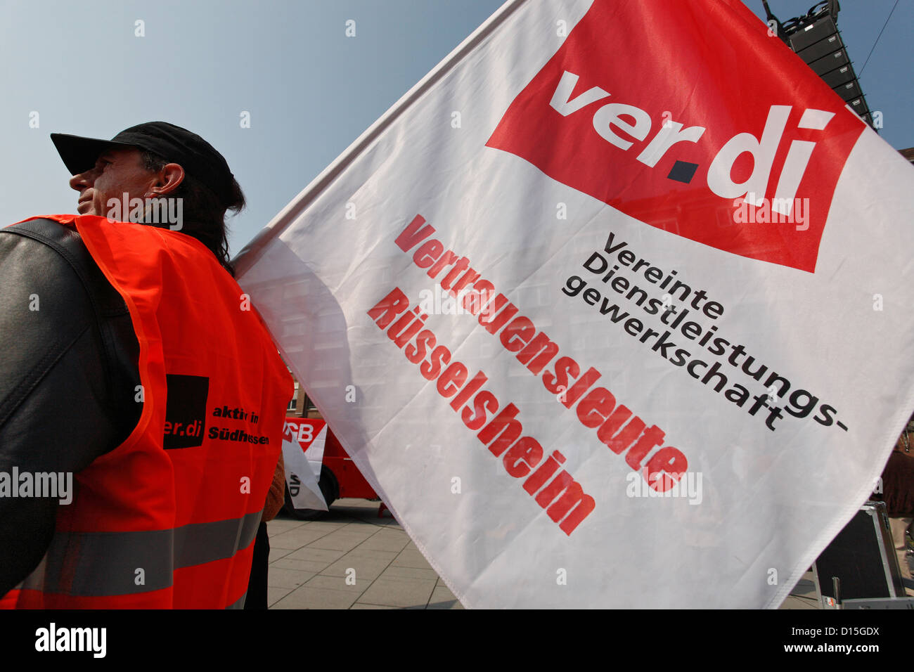 Rüsselsheim, Deutschland, Demonstranten ver.di auf Maikundgebung des DGB Stockfoto