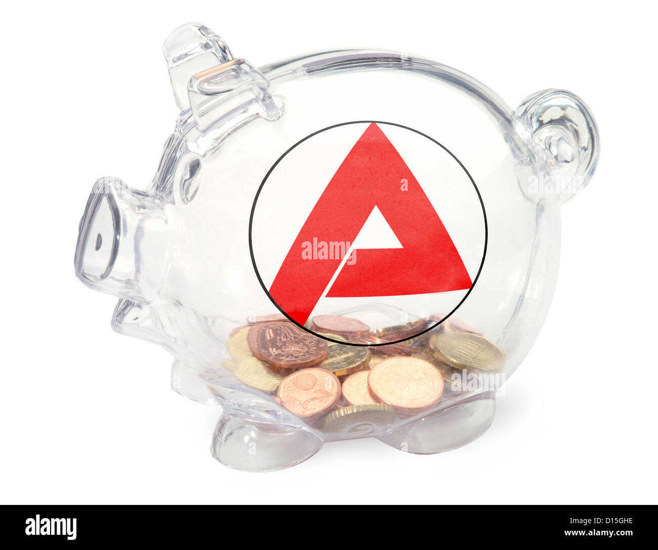 Hamburg, Deutschland, transparente Beschäftigung Büro Sparschwein mit wenig drin Stockfoto