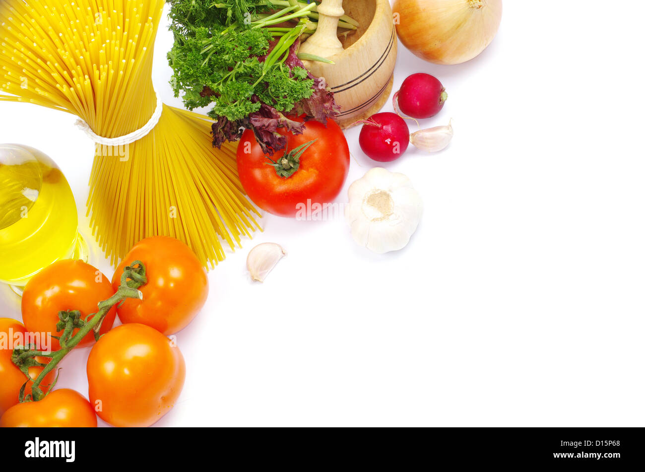 Lebensmittelzutaten, die isoliert auf weißem Hintergrund Stockfoto