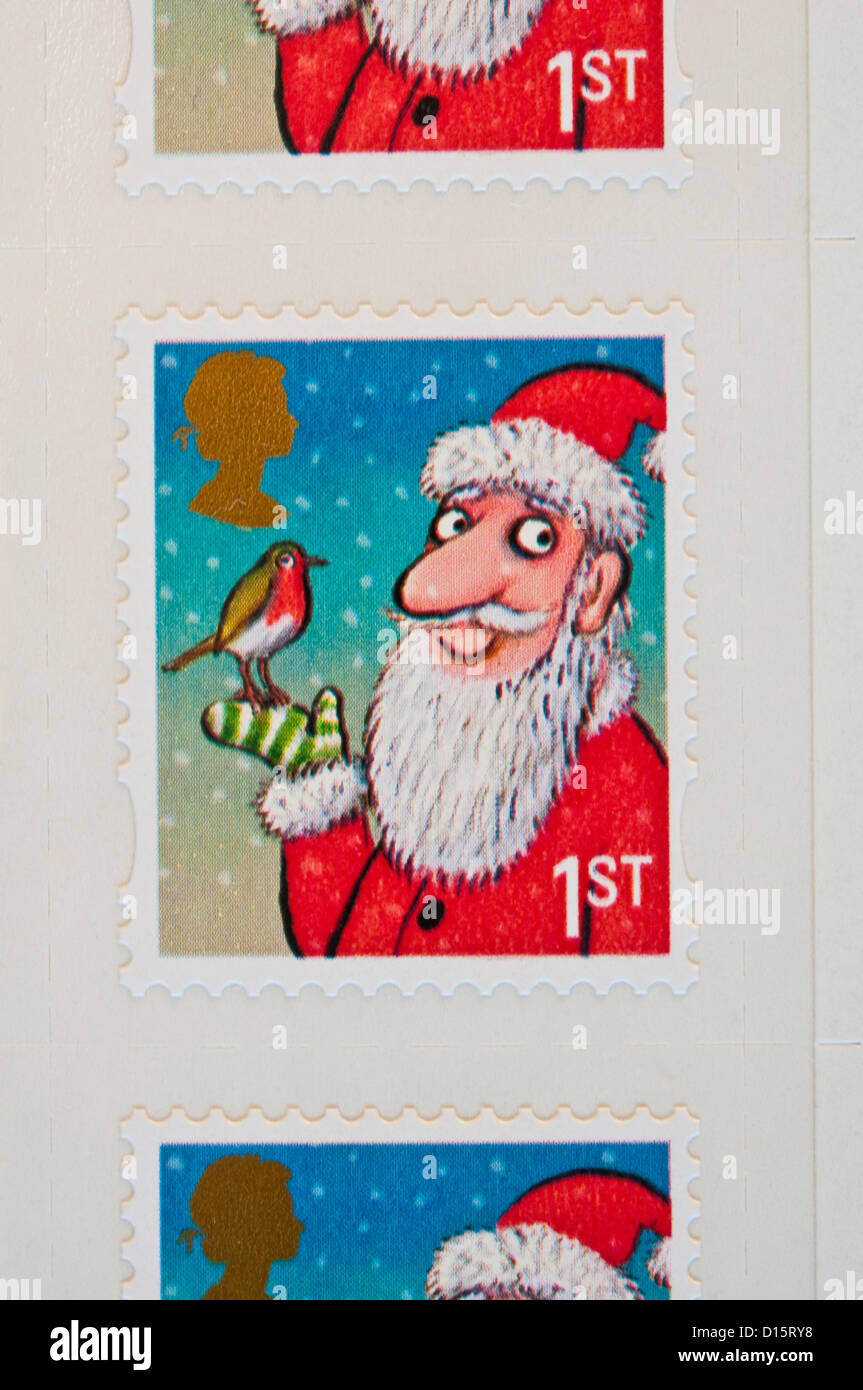 Ein Cartoon Stil Abbildung von Santa Claus von Axel Scheffler für the1st Klasse Weihnachten Briefmarke entworfen. UK Royal Mail 2012 Stockfoto