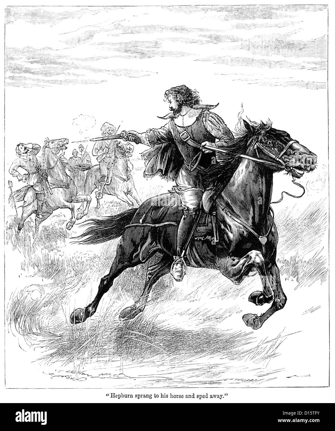 Die Flucht von Patrick Hepburn von Waughton, ein schottischer Laird und bemerkenswerte Covenanter von East Lothian. Stockfoto