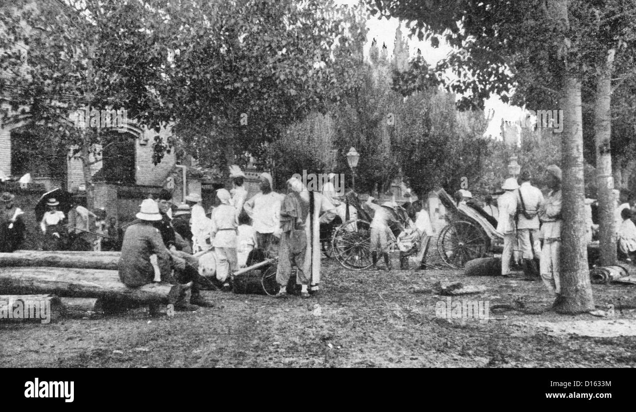 Flüchtlinge aus Tientsin, China während des Boxeraufstands 1900 Stockfoto
